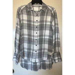 Frye And Co Shirt Womens Extra Small Gray White Plaid Flannel High-Low Shirt